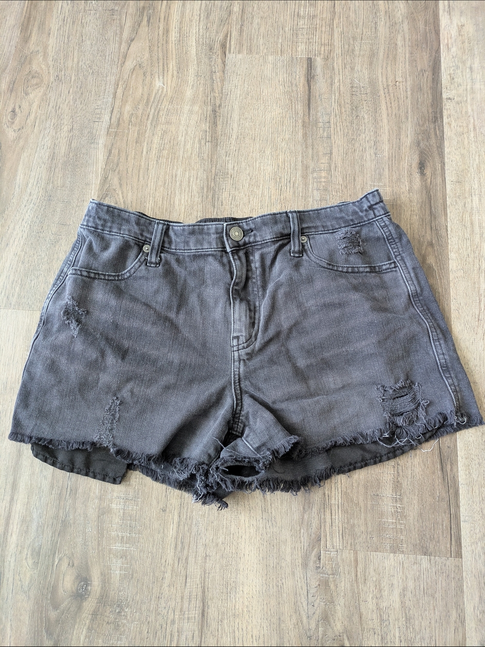 aerie Washed Black Distressed Denim Shorts Sz M